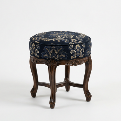 Aubusson Navy Carved Wood Vanity Stool