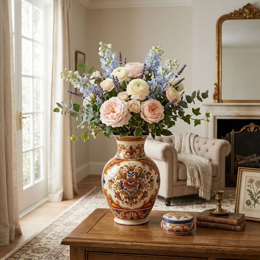 Tuscan Garden Hand-Painted Ceramic Vase