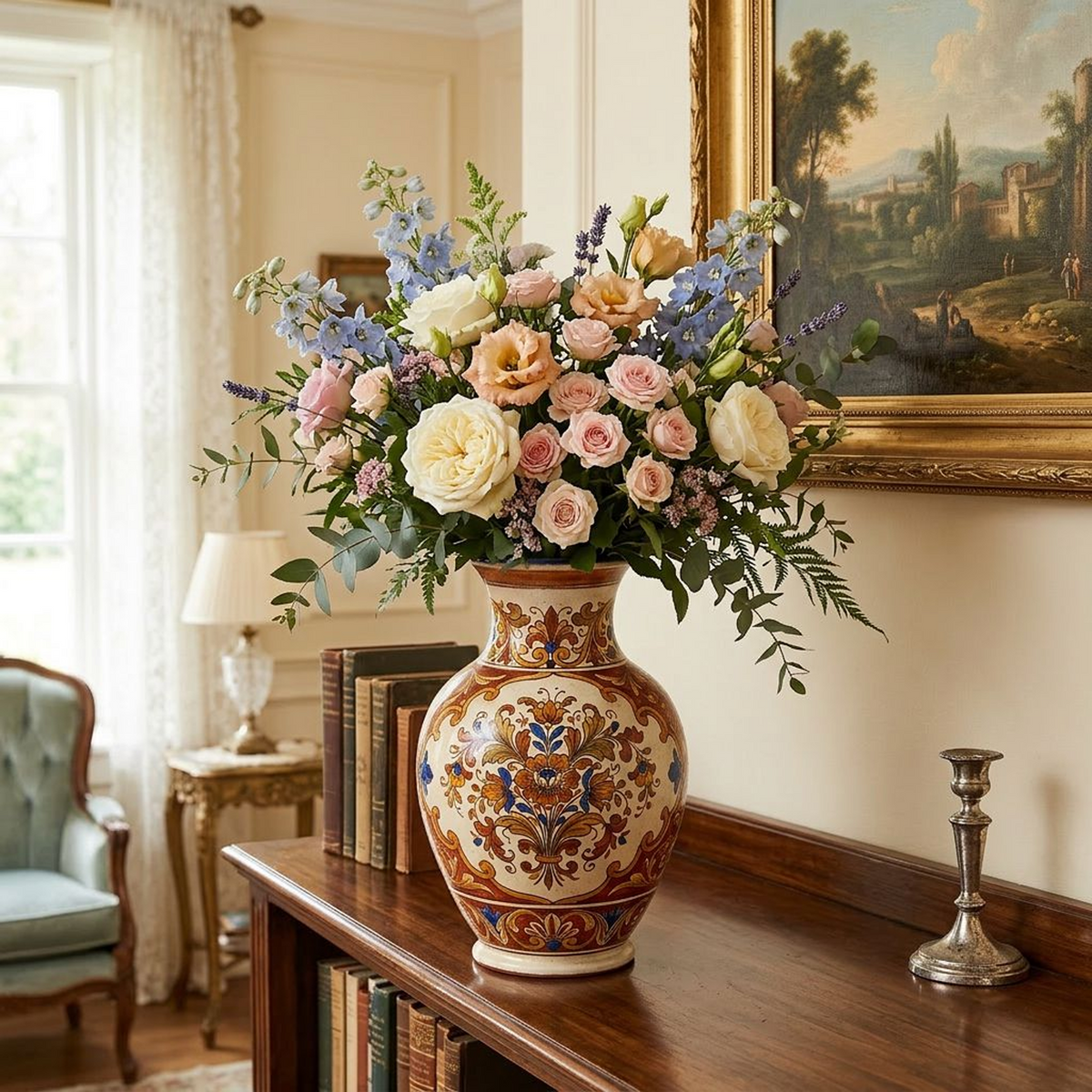 Tuscan Garden Hand-Painted Ceramic Vase