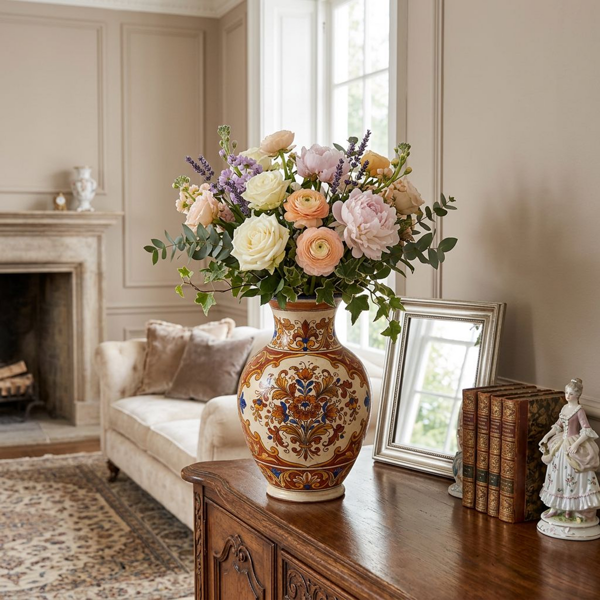 Tuscan Garden Hand-Painted Ceramic Vase