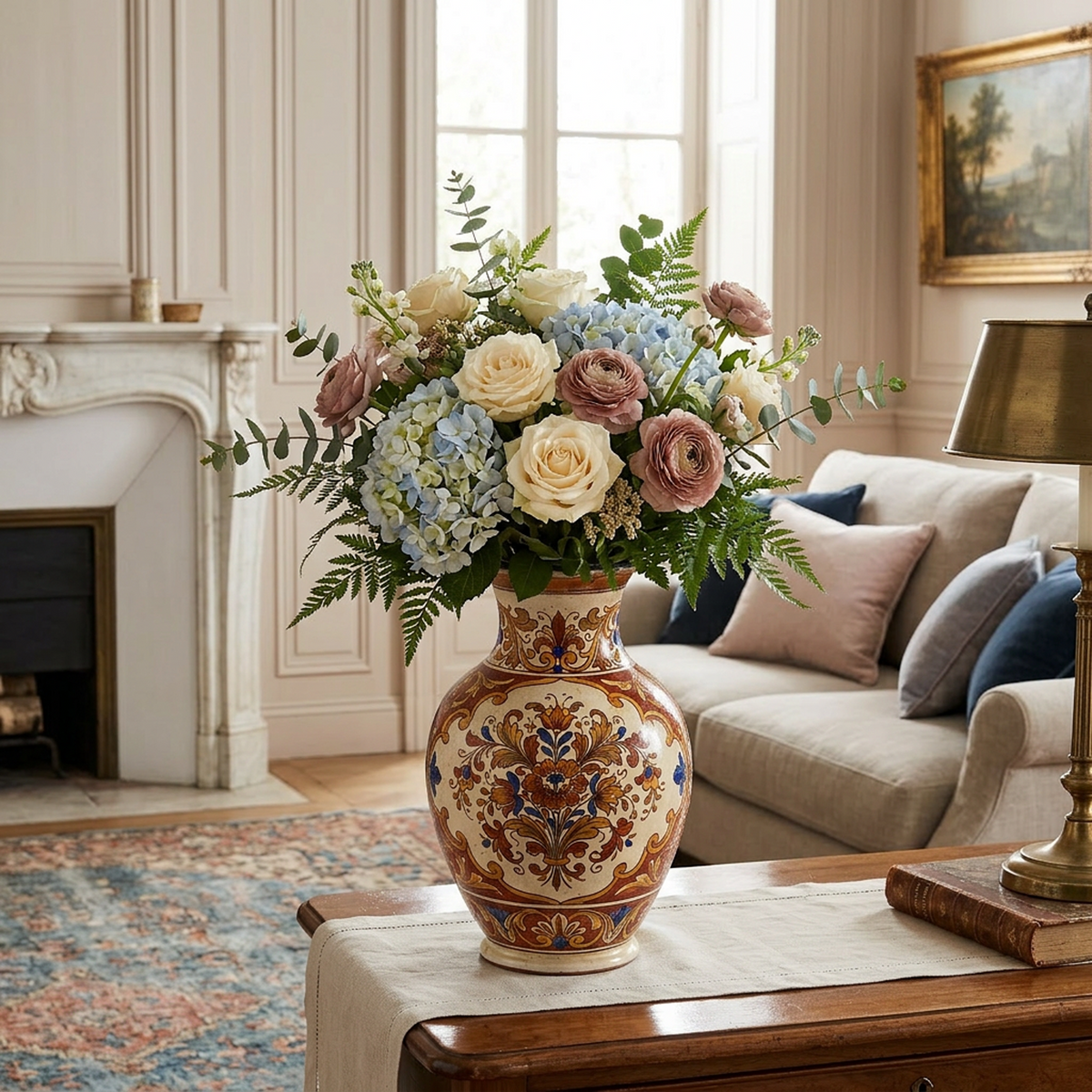 Tuscan Garden Hand-Painted Ceramic Vase