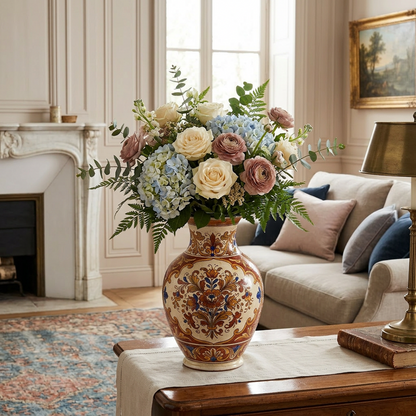 Tuscan Garden Hand-Painted Ceramic Vase