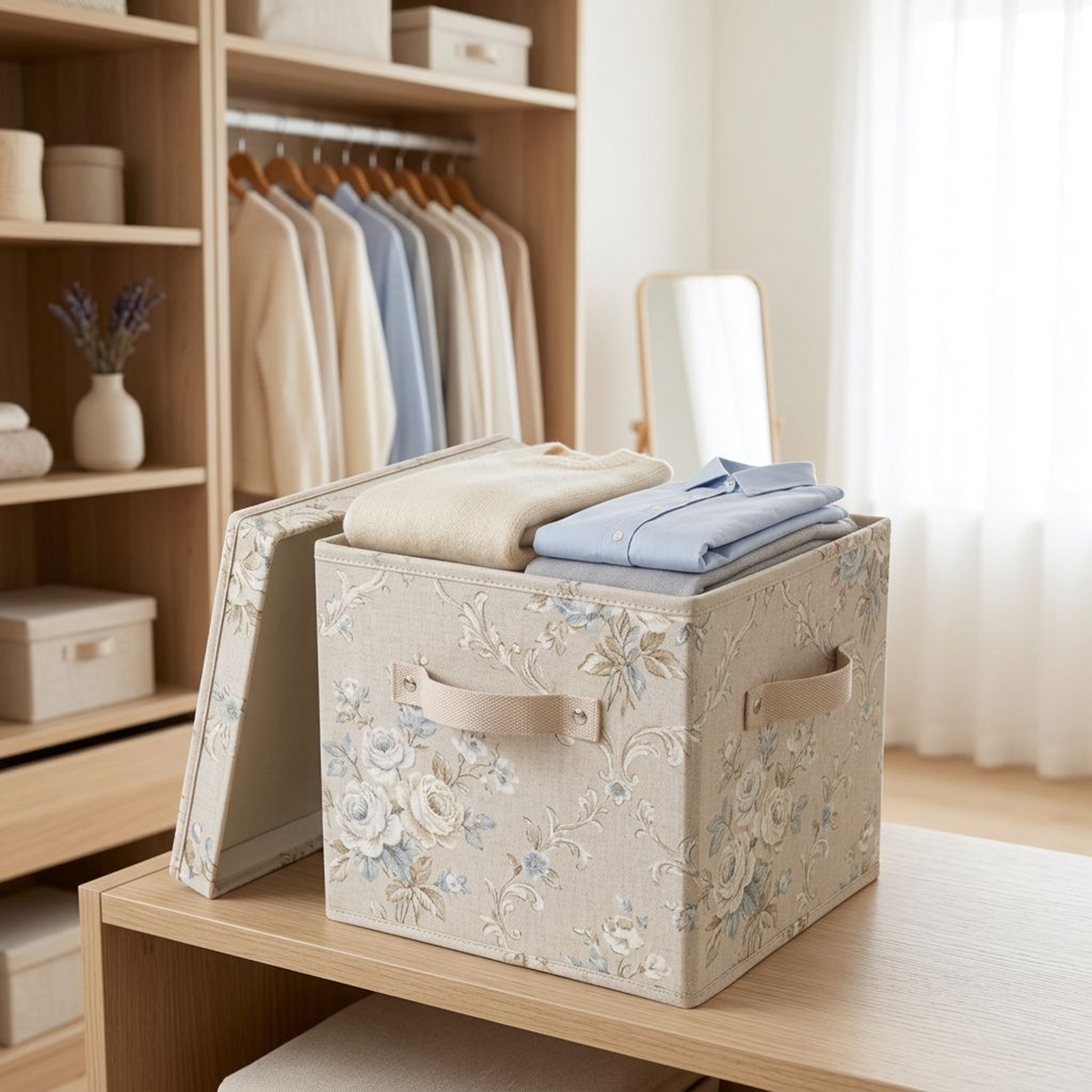 Ivory Meadow Floral Lidded Storage Bin