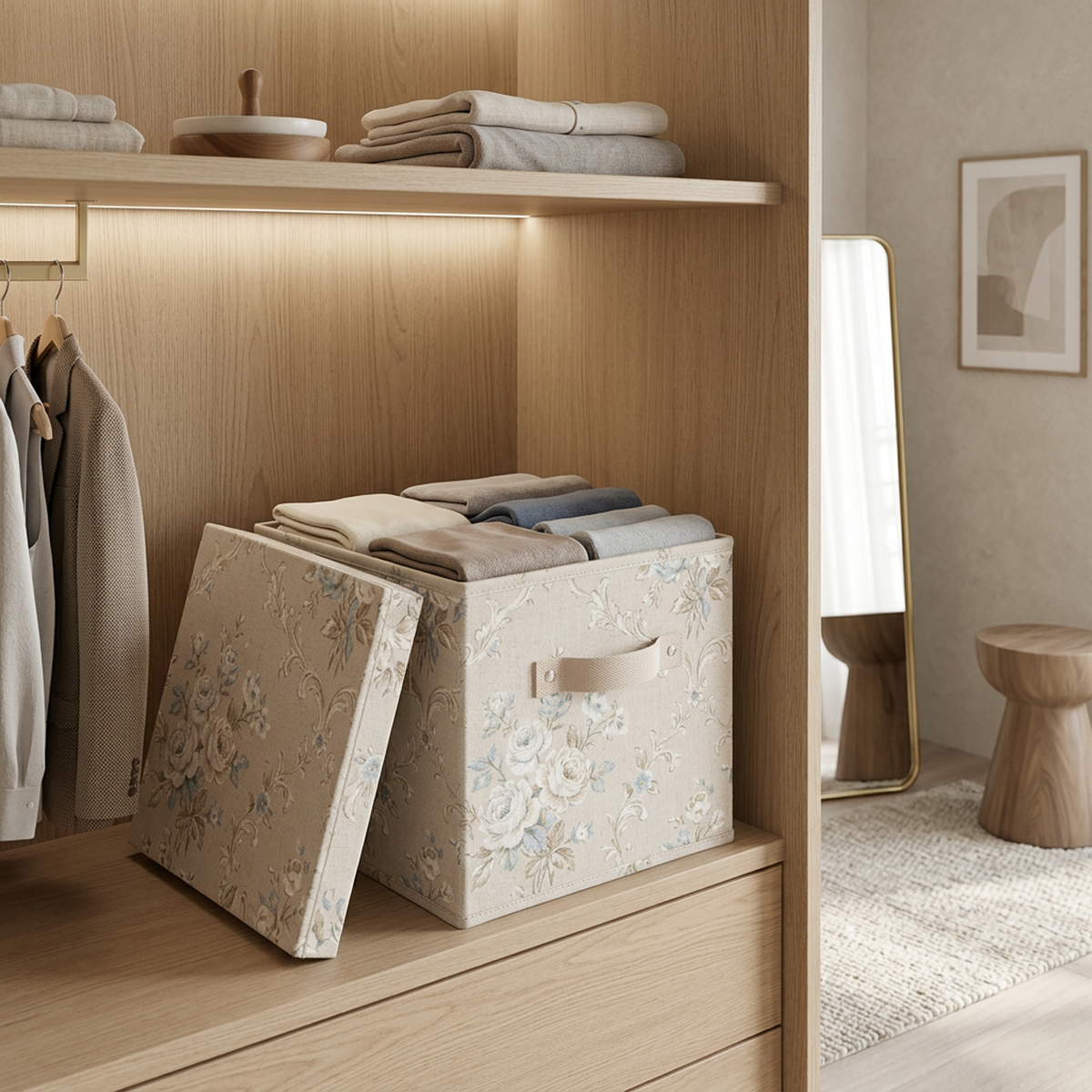 Ivory Meadow Floral Lidded Storage Bin