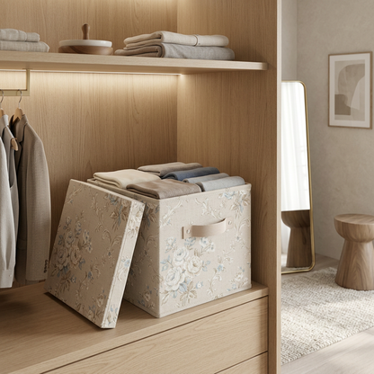 Ivory Meadow Floral Lidded Storage Bin