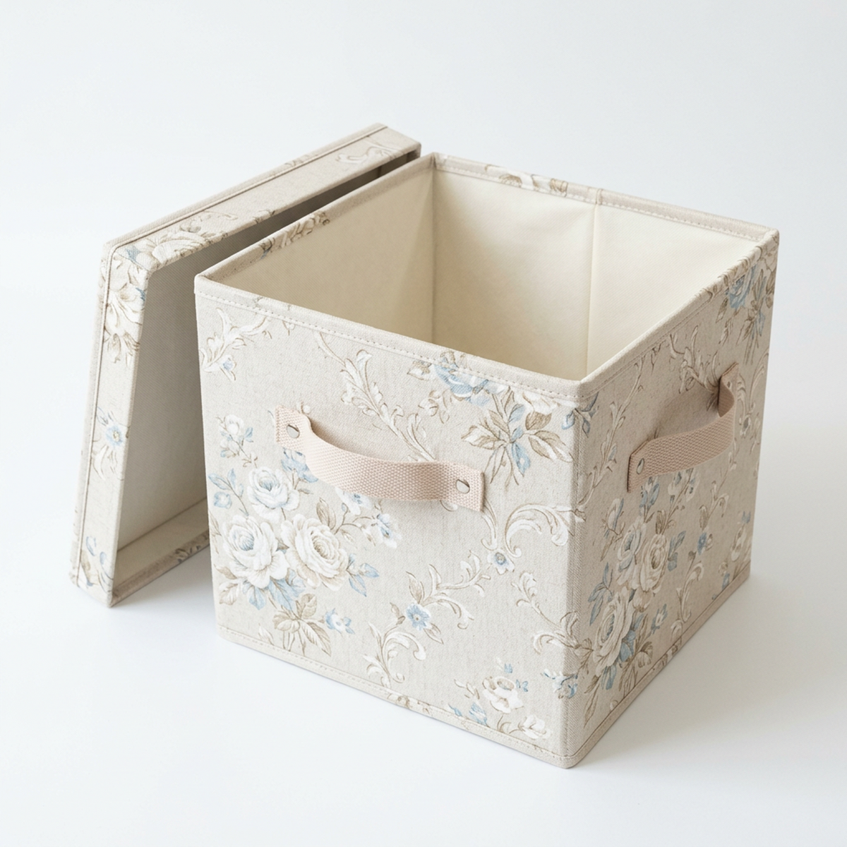 Ivory Meadow Floral Lidded Storage Bin