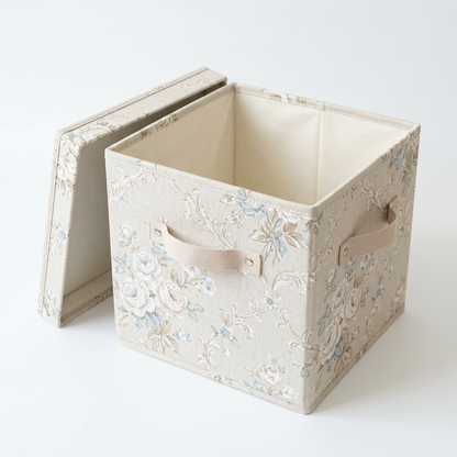Ivory Meadow Floral Lidded Storage Bin