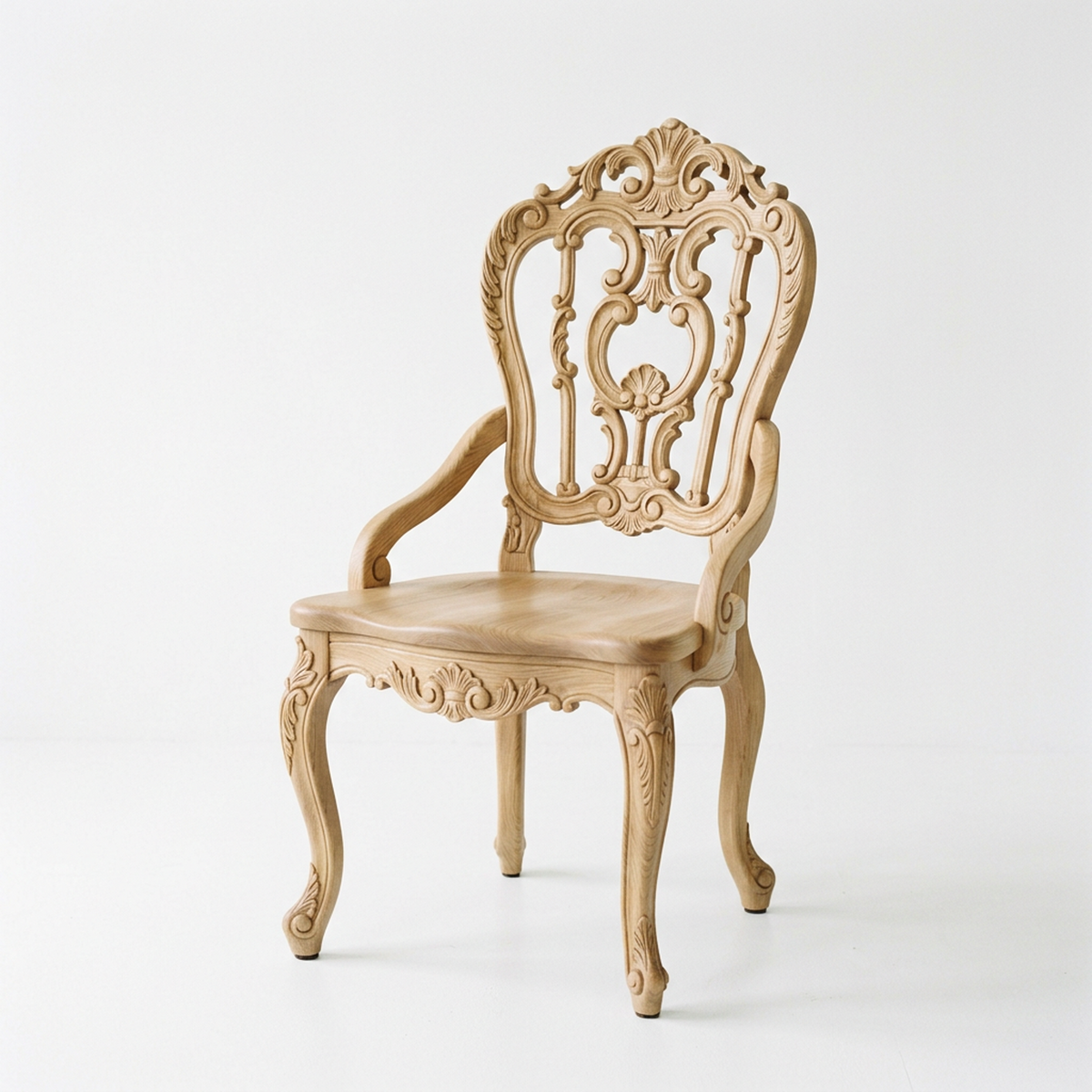 Rococo Carved Wood Dining Armchair