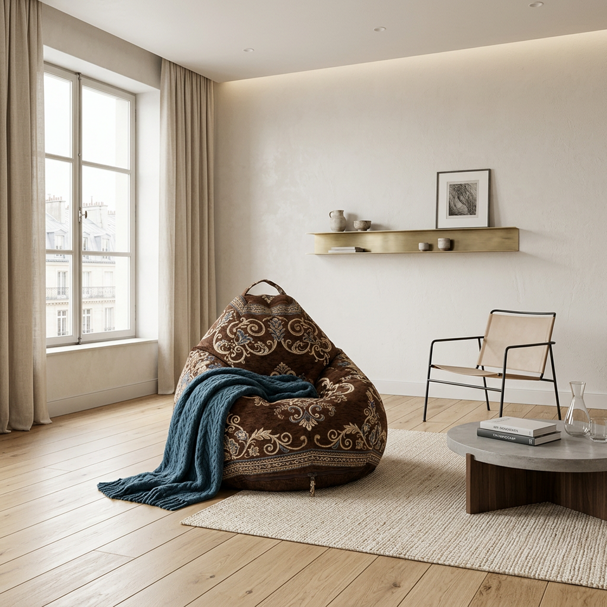 Aubusson Floral Embroidered Bean Bag Chair